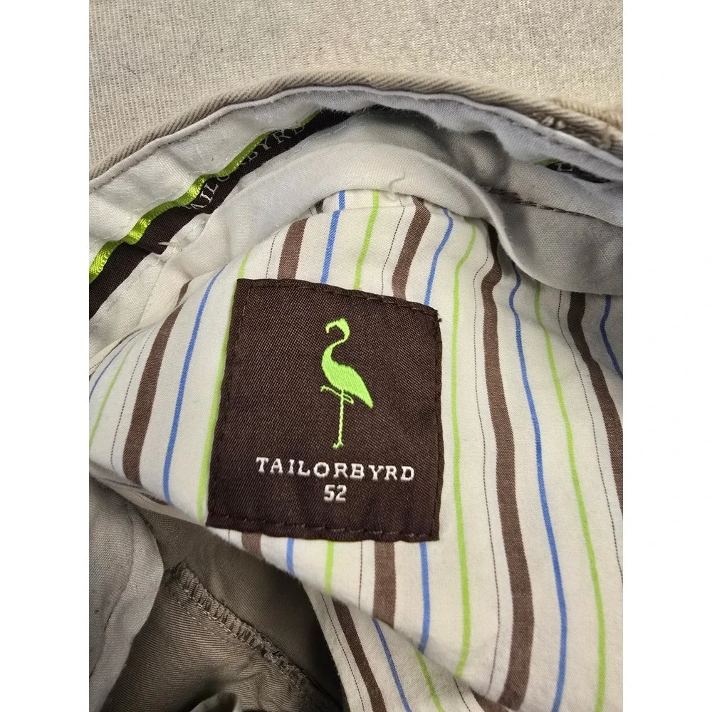 Tailorbyrd‎ Mens Khaki Tan Flat Front Chino Shorts Size 52 Flamingo Logo Casual